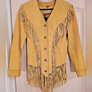 Cripple Creek, Golden Tan Suede Leather Fringe Jacket Size Medium Western